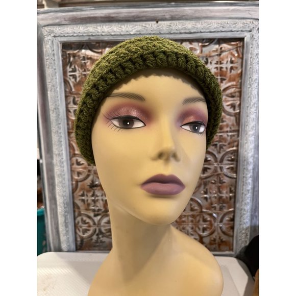 Handmade Crochet Olive Green Beanie Hat - Picture 1 of 6